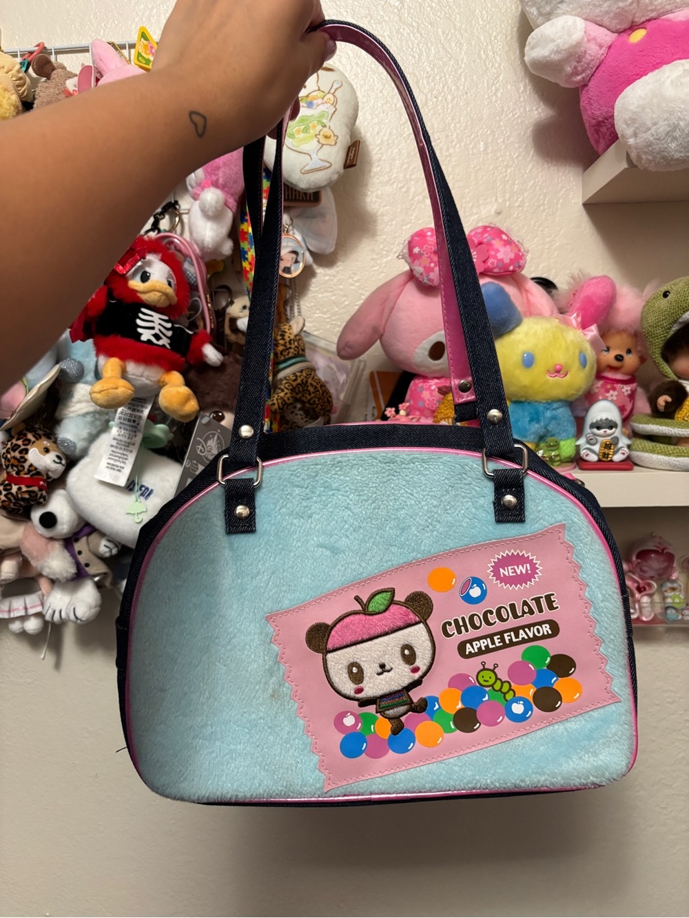vintage 2007 Sanrio Chocolate Pandapple bowler purse rare hand bag